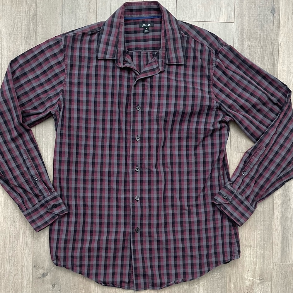BOGO Apt 9 Purple and Grey Checkered Button Down Shirt Size M